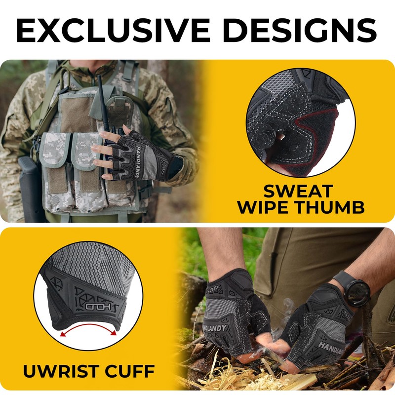 HANDLANDY Fingerless Work Gloves, Padded Work Gloves with Grip for