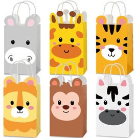 24 PCS Jungle Animals Party Favor Bags Zoo Animal Theme Party Gift Bag Jungle Safari Birthday Goodie Paper Bags with Handles for Kids Boys Girls Baby Shower Birthday Woodland Themed Parties Supplies