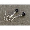 Small Black Onyx Gemstone & Sterling Silver Hook Drop Earrings