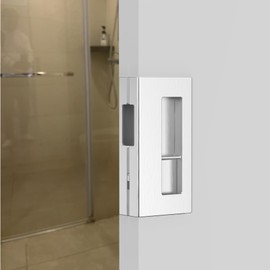 Pocket Door Lock with Pull, Sliding Door Handle for 1-3/8”Thickness Wooden Door Replace Old Or Damaged Privacy Pocket Door Hardware (Brushed Nickel)