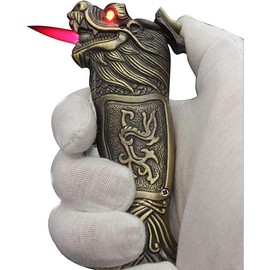 Jet Torch Lighter Utensils Kitchen Windproof Lighter Metal Dragon Tiger Design,Good for Gift, Suitable for Outdoor Camping - Butane Free - Model: Dragon