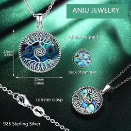Aniu Tree of Life Necklace for Women S925 Sterling Silver Celtic Family Tree Pendant Abalone Shell Tree Jewelry Gift for Birthday Mothers Day