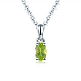 ZhenCai Gem Pendant Necklace for Women S925 Sterling Silver with Oval 6x4mm Natural Gemstone Rhodium Plated Simple Style Charm Fine Jewelry for Birthday Christmas (Natural Peridot)