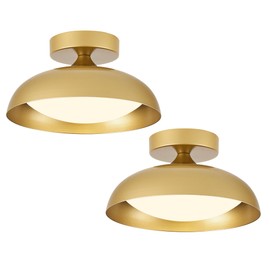 kudos Gold Ceiling Light, 9.5inch LED Light Fixture, 12W 600lm Modern Ceiling Light Fixtures, Flush Mount Dimmable Ceiling Lighting for Bedroom, Hallway, 5CCT Adjustable, KDCL01-GD-S-2PK