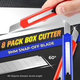 JOYUMY 8 Pack Utility Knife Retractable Box Cutters, 9mm Wide Snap Off Blade Cutter, Utility Knives Box Cutter Knife, Automatic Retractable Knife, Sharp Box Cutters for Office and Home Use (4 Colors)