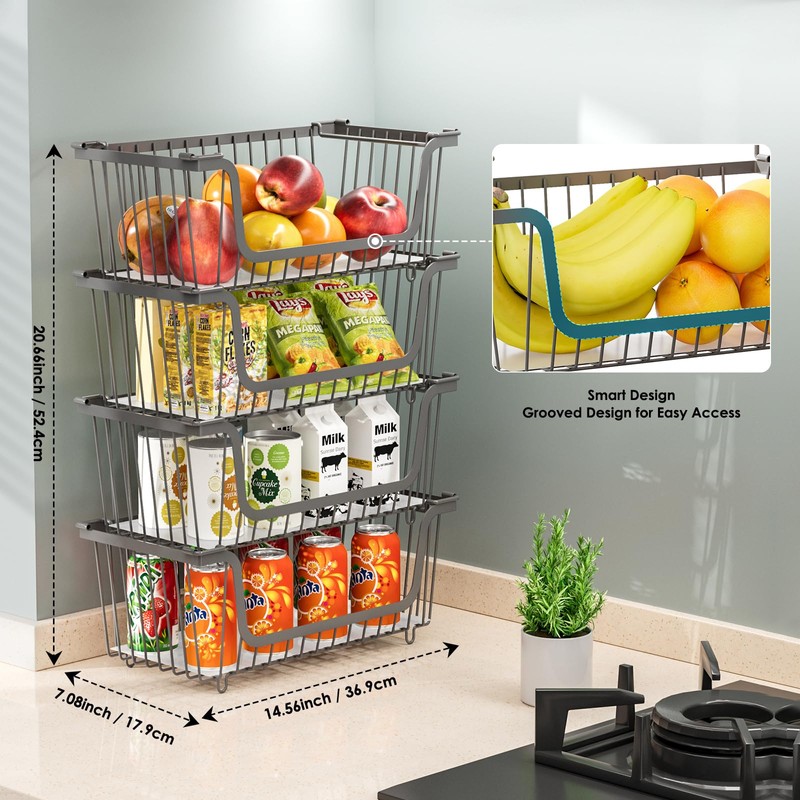 GAOKASE 4 Pcs Stackable Wire Baskets for Pantry Organizers and