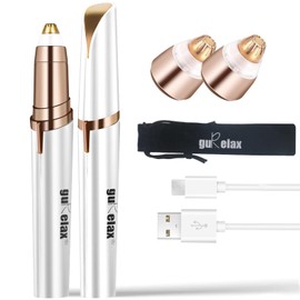 gurelax Eyebrow Hair Remover, Electric Eyebrow Trimmer for Women,Face and Eye Brow Razor with LED Light for Women Rechargeable with 2 x Replacement Heads (White)