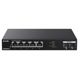 Tenda TEM2007X, 5 Port 2.5G Ethernet Switch, Unmanaged 2.5Gb Switch with 5 x 2.5G Ports & 2 x 10Gb SFP+ Slots, 50Gbps Switching Capacity, Plug & Play, Desktop/ Wall-Mount, Fanless Metal Design