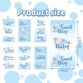 90 Pcs Elephants Candy Bar Wrappers Elephants Baby Shower Sticker Chocolate Label Bar Stickers Mini Candy Bar Miniatures Wrappers for Sprinkle Birthday Boy Girl Baby Shower Birthday Decor (Blue)