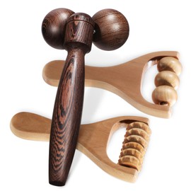 KOMBIUDA 3 Pcs Facial Roller Massager Wooden Massage Roller for Face and Neck Muscle Relief Hand Held
