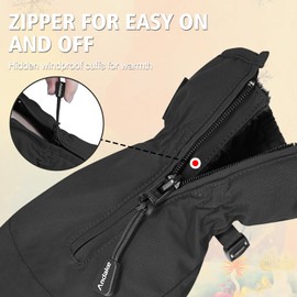 Andake Kids Ski Mittens Winter Warm Waterproof & Breathable Toddler Snow Gloves with Easy-to-Wear Zippers (Black, XXXXS (Fits 1-2Y))