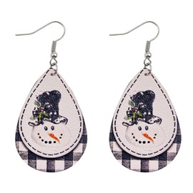Plaid Snowman Earrings for Women Christmas Earrings for Women Double Sided Print Christmas Dangle Earrings Christmas Leather Earrings Winter Earrings Xmas Earrings Christmas Jewelry for Women Girls