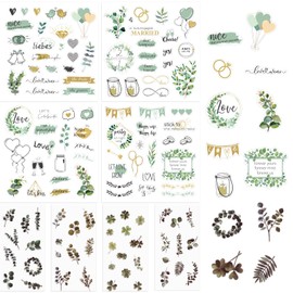 8 Sheets of Stickers Wedding Guest Book, Vintage Stickers Wedding Stickers with Eucalyptus Motif for Guest Book or Photo Album, Scrapbook, DIY Journal with Lots of Love