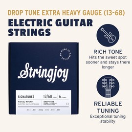 Stringjoy DRP13 Signatures Nickel Wound Guitar Strings, 13-68 Drop Tune Extra Heavy Gauge, Electric Guitar Strings for Enhanced Tone, Guitar Strings Electric 6 String Set