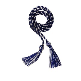 Cordones de honor de graduación entrelazados, combinación de colores azul marino y blanco