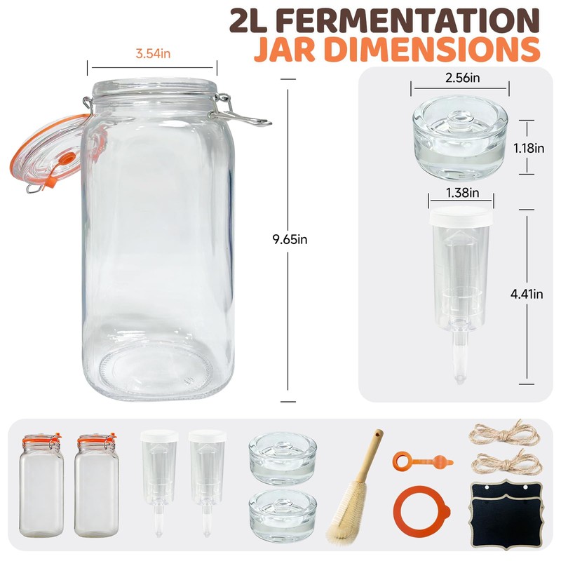 Fermentation Jar,2 Pack 64oz Glass Fermenting Kit with Fermenting Weights