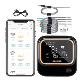 Inkbird 5GHz WiFi & Bluetooth 5.1 Meat Thermometer, 6 Probes WiFi Meat Thermometers for Cooking Grilling Smoking BBQ Oven, Wireless APP Control, Alarm and Timer, Adjustable Backlit LCD, Rechargeable