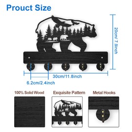 MAYJOYDIY Bear Forest Eagle Coat Rack Wall Mount 11.8×7.9inch Bear Wall Art Decor Wildlife Animal Key Holder for Wall Black Wooden Key Hanger Rack 5 Alloy Hooks for Kitchen Bedroom Entryway Gifts