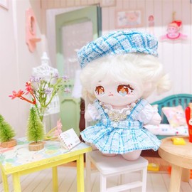niannyyhouse Plush, 3.9 - 5.9 inches (10 - 15 cm), Clothes, Hat, White Shirt, Skirt, Accessories, Cotton Doll, Dress Up (Blue)