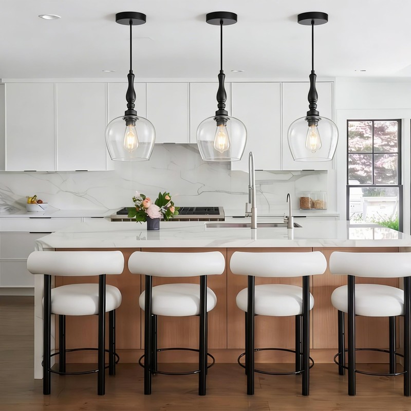 Black Pendant Lights Kitchen Island Bell Shape Clear Glass Hanging