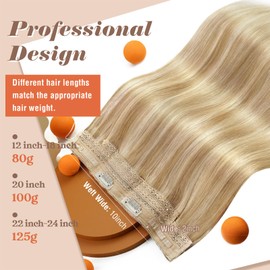Sunny Hair Wire Hair Extensions Real Human Hair Fish Line Human Hair Extensions Invisible Wire Extensions Lightest Brown with Platinum Blonde Highlights #P10/60 20 Inch