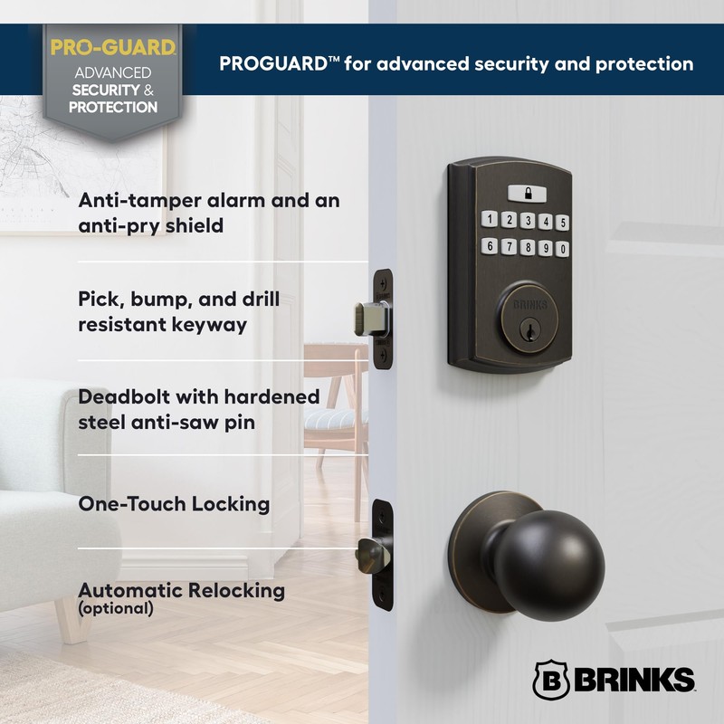 BRINKS Keyless Entry Door Deadbolt, High-Security Keypad Door Lock, 50