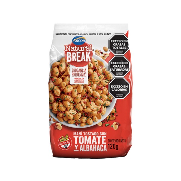 Arcor Natural Break Roasted Peanuts with Tomato & Basilby Maní Tostado con Tomate & Albahaca Arcor - Gluten Free, 120 g / 4.23 oz (pack of 3)