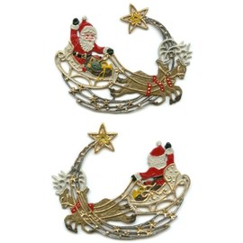 Kuhn German Pewter Christmas Ornament - Santa with Sleigh and Reindeer