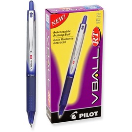 PILOT VBall RT Refillable & Retractable Liquid Ink Rolling Ball Pens, Fine Point, Blue Ink, 12-Pack (26207)