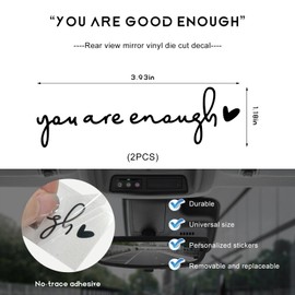 BWBWND 2PCS You are Enough Rearview Mirror Decal, Affirmation Reminder Self-Love Car Mirror Sticker, Waterproof Vinyl Die Cut Decals for Vehicle Window Vanity Mirrors Tumblers (Black)