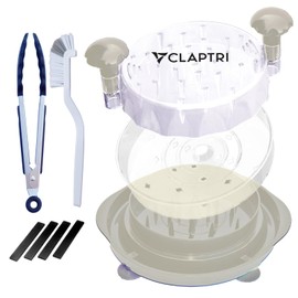 CLAPTRI Chicken Shredder | Large Meat Shredding Tool with Twist Action Brush & Tong | Anti-Slip Rubber Base & Suction Cups | Heat Resistant | BPA-Free | Perfect for Chicken, Pork, Beef (White)