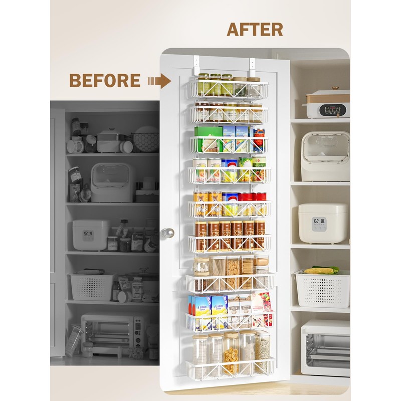 Delamu Adjustable Over the Door Pantry Organizer, 9-Tier Metal Pantry