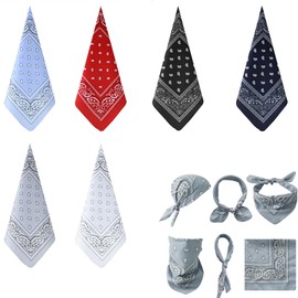 Pack of 6 Bandana, Head Scarf, Neck Scarf, Triangular Scarf, Cowboy Scarf, Coloured Headwear, Neck Wrist Wrapping Band, Scarf for Head Binding 54 x 54 cm, for Men and Women