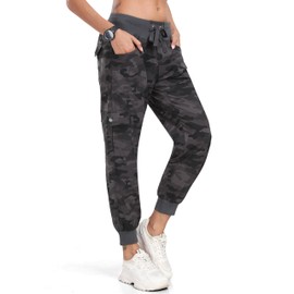 MoFiz Hiking Cargo Pants for Women with Pockets Lightweight Quick Dry Athletic Outdoor Summer Travel Casual Joggers Sweatpants Camouflage Dark Grey L