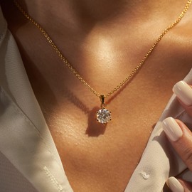 Mejewri Moissanite Pendant Necklace for Women Sterling Silver Necklace with D Color VVS1 Clarity Gold Plated 1ct