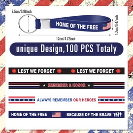 Cunno 100 Pcs Memorial Day Silicone Keychains Patriotic Veteran Gift Bulk Military Keychains Retirement Supplies American Flag Key Rings for Memorial Independence Day Army Fan Party Favor