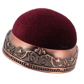 Pin Cushion, Metal Base Needle Cushion Half Ball Shape for Sewing (Red Bronze Base Red Type)