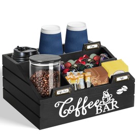 Ziprofly Coffee Bar Station Organizer, Coffee and Tea Condiment Storage Organizer, Wood Coffee Pods Holder for Countertop, Coffee Accessories Organizer Coffee Bar Decor