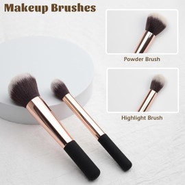 Makeup Brushes Set - 2PCS - Loose Powder & Highlight Brush, for Powder Foundation, Highlighter, and Concealer – Flawless Blending & Buffing