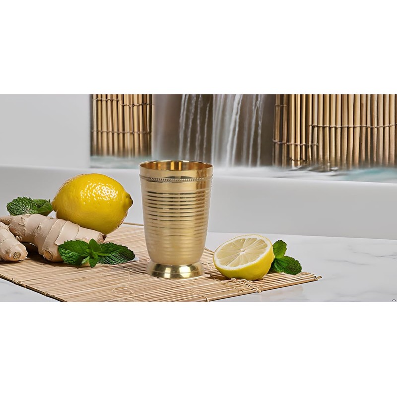HANDTECHINDIA Pure Brass Glass Tumbler 250 ML with Beautiful Design,