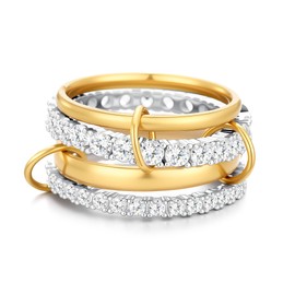 Moiegouct Gold Plated Stackable Rings for Women – 4-Piece Mixed Metal Multi Ring Stack Set with Cubic Zirconia, Gold Silver Stacked, Two Tone Connected, Dainty Interlocking Statement Rings, Size 5