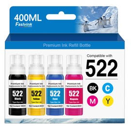 Faslvink Compatible 522 Ink Refill Bottles for Ecotank ET-2800 ET-4800 ET-2400 ET-2803 Ink Refill Replacement for 522 Ink Refill Bottles Work with ET-2720 ET-4810 ET-4700 ET-2840 Printer (4 Pack, Ink 522)