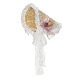 Girls Women Victorian Tea Party Sun Hat Bows Flowers Straw Hats (L)