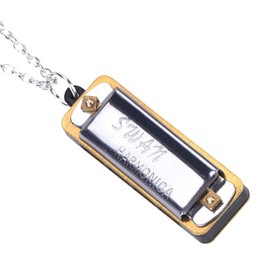 Mini Harmonica Necklace, Portable Mini Harmonica Music Instrument Musical Necklace, 5 Colors(Silver)