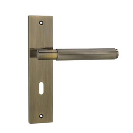 Decoranddecor Hera Antique Brass Keyhole Backplate Door Handles Set – Lever Operation with Knurled Texture for Secure Internal Door Hardware in Traditional and Modern Spaces