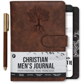 Prazoli Leather Christian Prayer Journal For Men - All Year Bible Journal Scripture Notebook & Daily Gratitude Devotional Planner for Bible Journaling | Religious Jesus Inspirational Gifts for Church
