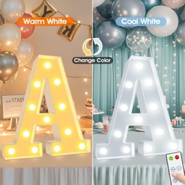 Elnsivo Light Up Letters, Cool White and Warm White Marquee Letters with Remote, Alphabet Letter Sign Battery Powered for Birthday Graduation Wedding Party Christmas Lamp Home Wall Decor, Letter T