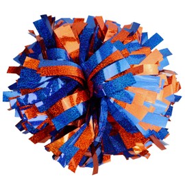 Gbateri Pack of 2 Holographic 6 Inch Cheerleading Pom Poms, Cheerleader Pom Poms with Baton Handle, Cheer Pom Pom Cheerleading Poms for School Spirit Dance Cheering Girls Adults(Royal Blue and Orange)