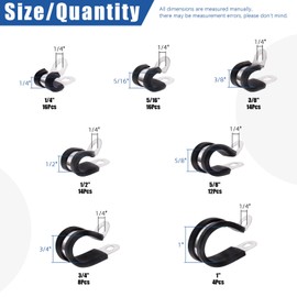 Glarks 84Pcs Stainless Steel Cable Clamps Assortment Kit - 7 Sizes Rubber Cushioned Insulated Pipe Clamps Set for 1/4'' to 1'' Hoses - 304 Metal Loop Clamps