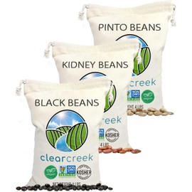 CLEAR CREEK Bean Pack: Black Beans, Pinto and Kidney Beans | 12 lbs (4 lbs each) | Washington State Farmed | Non-GMO | Kosher